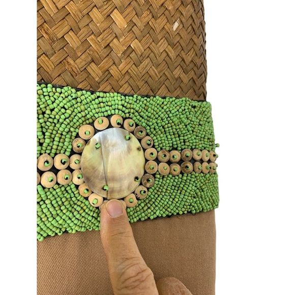 Womens Xlarge Straw Tote Mother of Pearl Bali Seashell Bag Handmade Resort 5215 - Picture 6 of 10